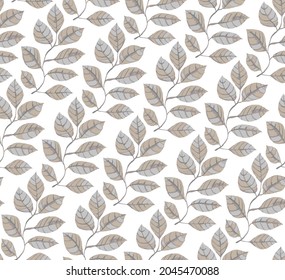 Abstract seamless pattern with tree branches. Seamless Botanical pattern with grey and beige leaves.