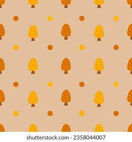 Abstract seamless pattern of tree and leafs in autumn or fall background for design, paper wrap, print in orange color