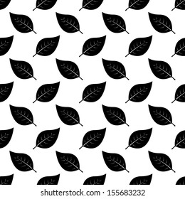 Abstract seamless pattern. Tree leaves black on white. vector