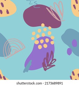 Abstract seamless pattern in trendy style with botanical and geometric elements, textures. Natural earthy colours. Vector illustration.