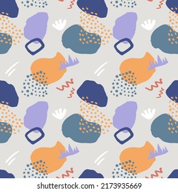 Resumen de un patrón sin fisuras en estilo moderno con elementos botánicos y geométricos, texturas. Colores naturales de tierra. Ilustración vectorial.
