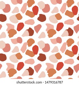 Abstract seamless pattern. Trendy wallpaper with random different shapes in warm earthy colors. Brown, beige, cream, terracotta, pastel, pink. Modern textile, branding and packaging,wrapping paper.