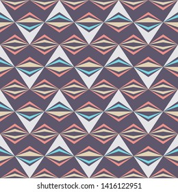 Abstract seamless pattern of triangle elements. Repeating geometric tiles. Flat geometric ornament. Modern stylish texture. Retro colors. Vector color background.