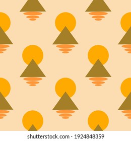 Abstract seamless pattern triangle, moon and ovals beige background. Modern trendy print. Colorful boho vector illustration hand drawn wrapping. Association with a pyramid in desert