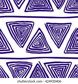 abstract seamless pattern of triangle purple hand-drawn spirals