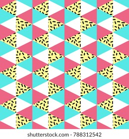 Abstract Seamless Pattern. Seamless Pattern with Triangles. The 80s and 90s style pattern with lines and dots. Vector illustration
