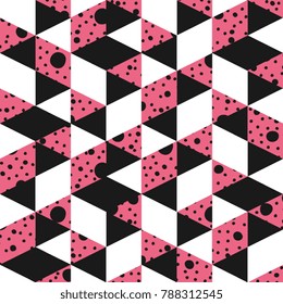 Abstract Seamless Pattern. Seamless Pattern with Triangles. The 80s and 90s style pattern with lines and dots. Vector illustration
