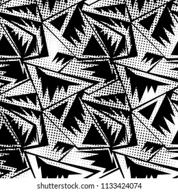 Abstract Seamless Pattern. Seamless Pattern with Triangles. Black and white pattern with rhombus, lines and dots. Vector illustration