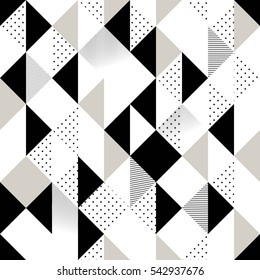 Abstract Seamless Pattern. Seamless Pattern with Triangles. Black and white pattern with rhombus, lines and dots. Vector illustration