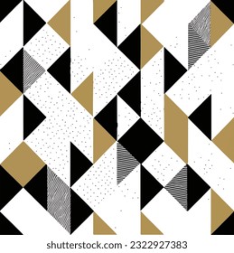 Abstract Seamless Pattern. Seamless Pattern with Triangles. Gold black and white triangle Pattern . Vector illustration
