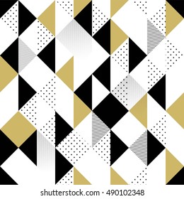 Abstract Seamless Pattern. Seamless Pattern with Triangles. Gold black and white triangle Pattern . Vector illustration