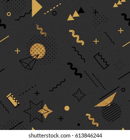 Abstract Seamless Pattern. Seamless Pattern with Triangles. Gold and  black memphis Pattern . Vector illustration