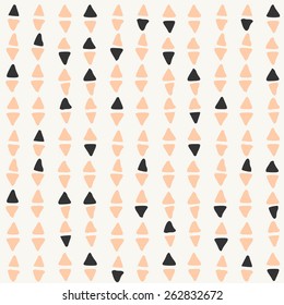 Abstract seamless pattern with triangles in pastel pink and dark gray.