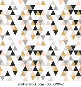 Abstract Seamless Pattern With Triangles In Pink, Gold And Black.