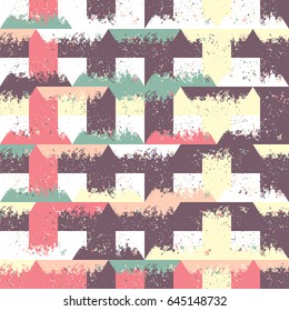 Abstract seamless pattern of triangles and small forms. Grunge texture.