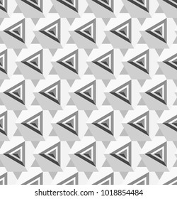 Abstract seamless pattern of triangles. Volumetric geometric texture.