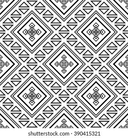 Abstract seamless pattern with tribal aztec motives. Boho chic style wallpaper. Black and white.