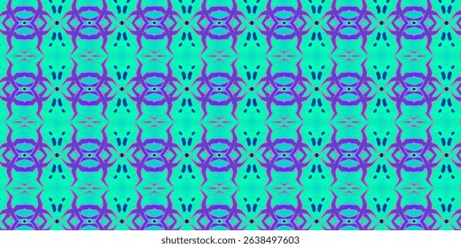 Abstract Seamless Pattern with Tribal Motif in Blue and Purple Tones