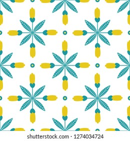 Abstract seamless pattern with tropical flowers and leaves. Vector template.