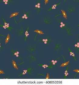 Abstract seamless pattern with tropical flowers and leaves