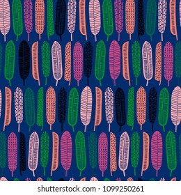 Abstract seamless pattern with tropical leaves. Hand draw texture. Vector template.