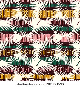 Abstract seamless pattern with tropical leaves. Hand draw texture. Vector template.