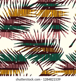 Abstract seamless pattern with tropical leaves. Hand draw texture. Vector template.
