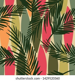 Abstract seamless pattern with tropical leaves. Hand draw texture. Vector template.