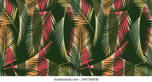 Abstract seamless pattern with tropical leaves. Hand draw texture. Vector template.