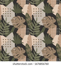 Abstract seamless pattern with tropical leaves. Modern vector background.
