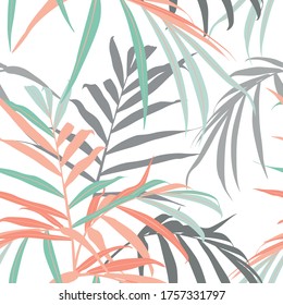 Abstract seamless pattern with tropical leaves. Hand draw illustration. 
