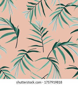 Abstract seamless pattern with tropical leaves. Hand draw illustration. 