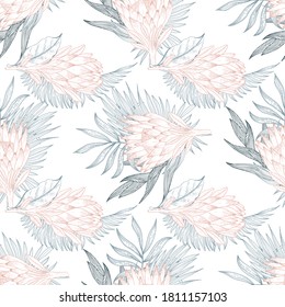Abstract seamless pattern with tropical leaves. Vector template.
