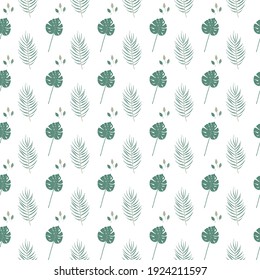 Abstract seamless pattern with tropical leaves. Hand draw texture. Vector template.