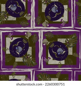 abstract seamless pattern of tropical leaves, repeating squares. wallpaper,textiles. vector illustration