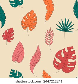 Abstract seamless pattern with tropical leaves