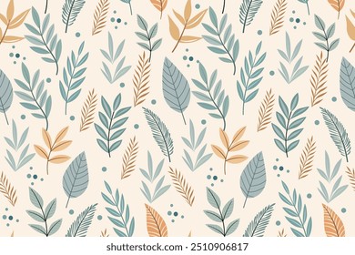 Abstract seamless pattern with tropical leaves hand drawn texture vector template