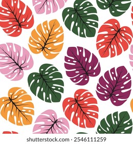 Abstract seamless pattern with tropical leaves. Summer background with exotic plants. Vector design for various surface.