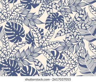 Abstract seamless pattern with tropical leaves. flora leaf background