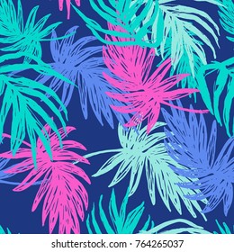 Abstract Seamless Pattern with Tropical Leaves and Stripes .Festival Pop Art Print for Fashion,Invitations,Packaging,Promotion,Typography,Wedding,Birthday 