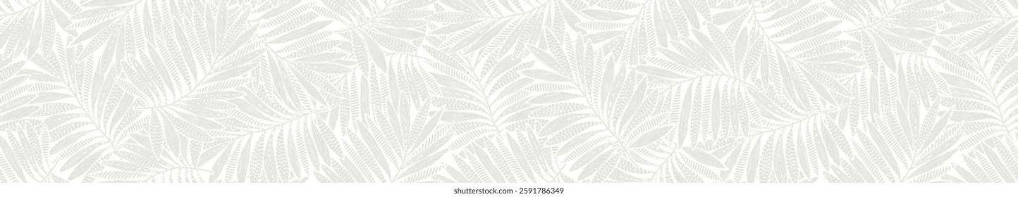 Abstract seamless pattern of a tropical palm leaf, gray leaves background.