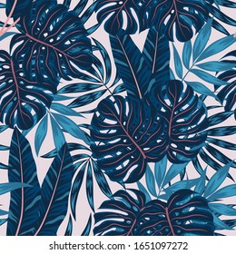 Abstracta un patrón sin fisuras con plantas tropicales y hojas sobre un fondo blanco. Fondo de verano con hojas exóticas. Textura dibujada a mano. Plantilla vectorial. Diseño de vectores de tendencia, hermosa impresión.