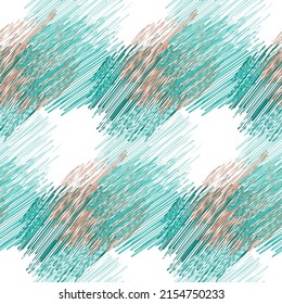 Abstract seamless pattern. Turquoise, teal, beige and white scribbled blobs. Hand drawn effect