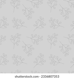 Abstract seamless pattern. twig outline
flowers, leaves and berries on a gray background.
aesthetic outline.
Great design for social media, cards, print.
Vector illustration.