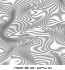 Abstract seamless pattern of undulating shapes. The illusion of distortion of space and movement of lines.