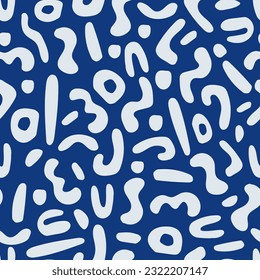 Abstract seamless pattern with unique line, curve and shape. Blue and white color. Pattern for background, paper, cover, packaging, wrapping, fabric and other uses.