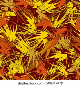 Abstract seamless pattern with unusual geometrical shapes in warm autumn colors.