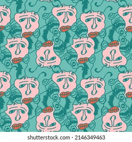 Abstract seamless pattern with unusual psychedelic faces