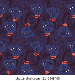 Abstract seamless pattern with unusual psychedelic faces