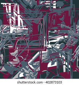 Abstract seamless pattern. Urban pattern for boys, fabric, textile. Grunge abstract background. Creative design pattern.